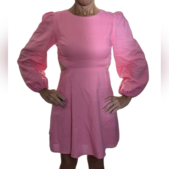 All About May Fairy Linen Cotton Pink Cutout Back Mini Glam Party Dress Size 4 - Picture 3 of 14